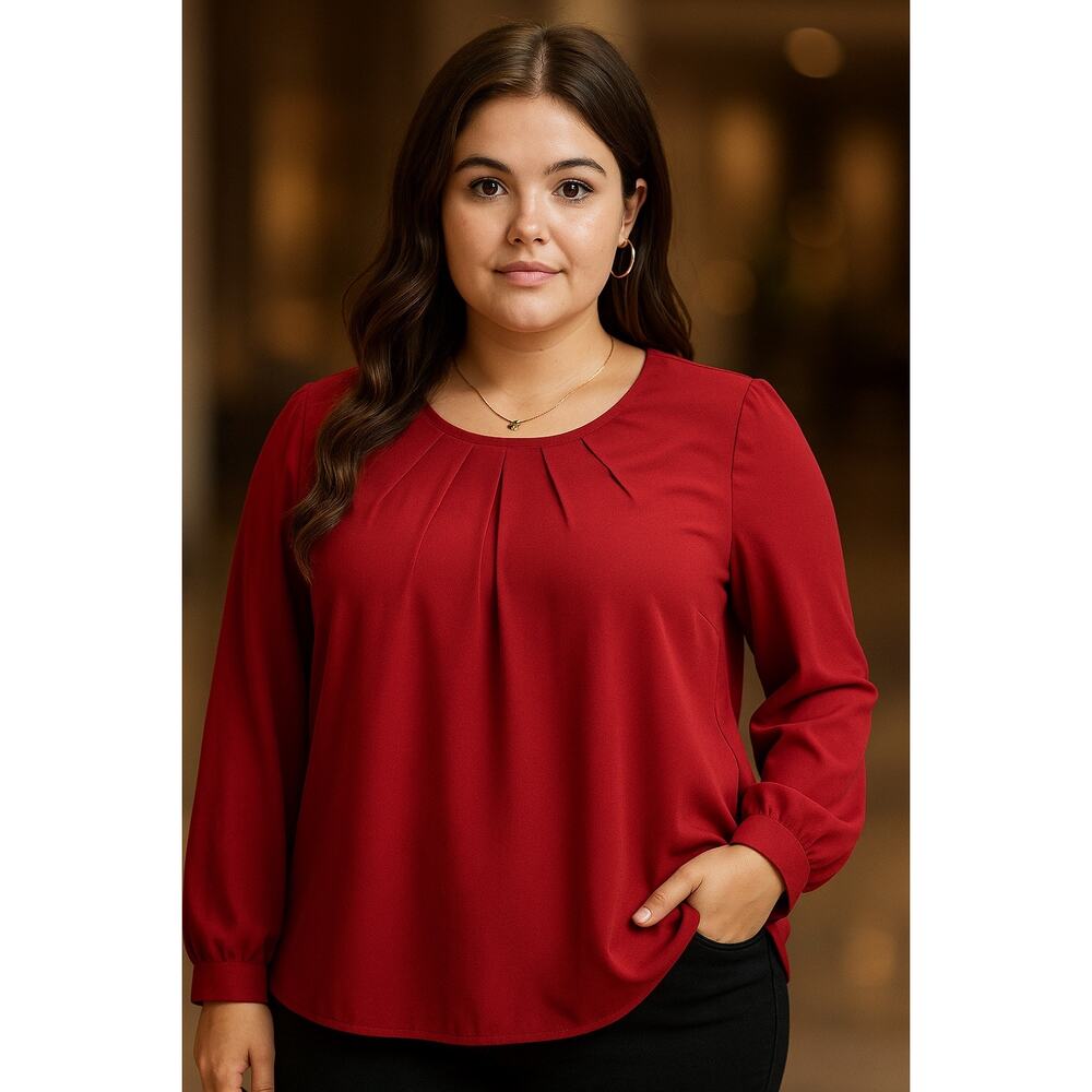 Plus Size 22 24 3X BloomChic Puff Sleeve Anti Wrinkle Button Blouse Top